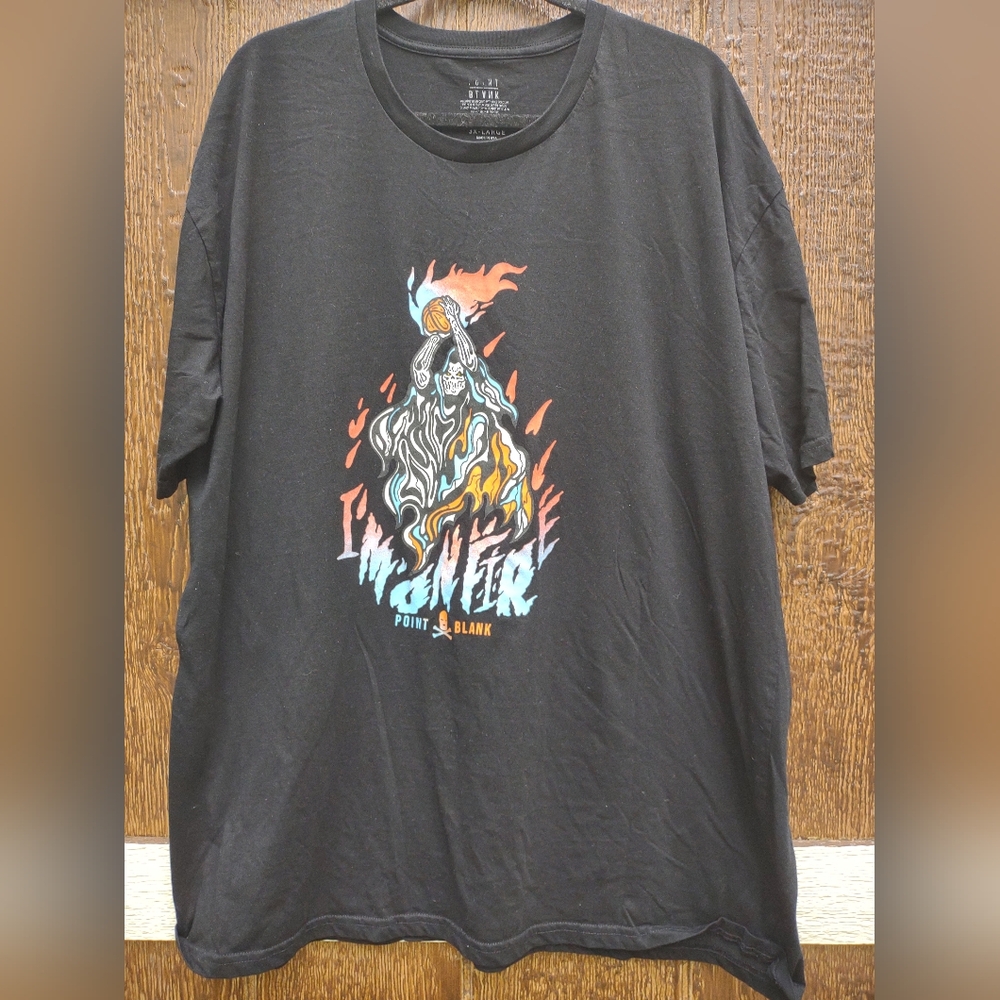Point Blank I'm On Fire Skeleton Basketball Flames Graphic T Shirt Mens 3 XL